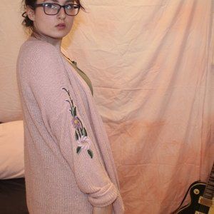 Pastel Pink Cardigan with Floral Embroidery